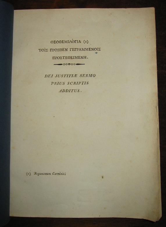 Antonio Di Paolo Theothemilogia... Dei justitiae sermo prius scriptis additus 1816 s.l. (Napoli) presso Vincenzo Orsino